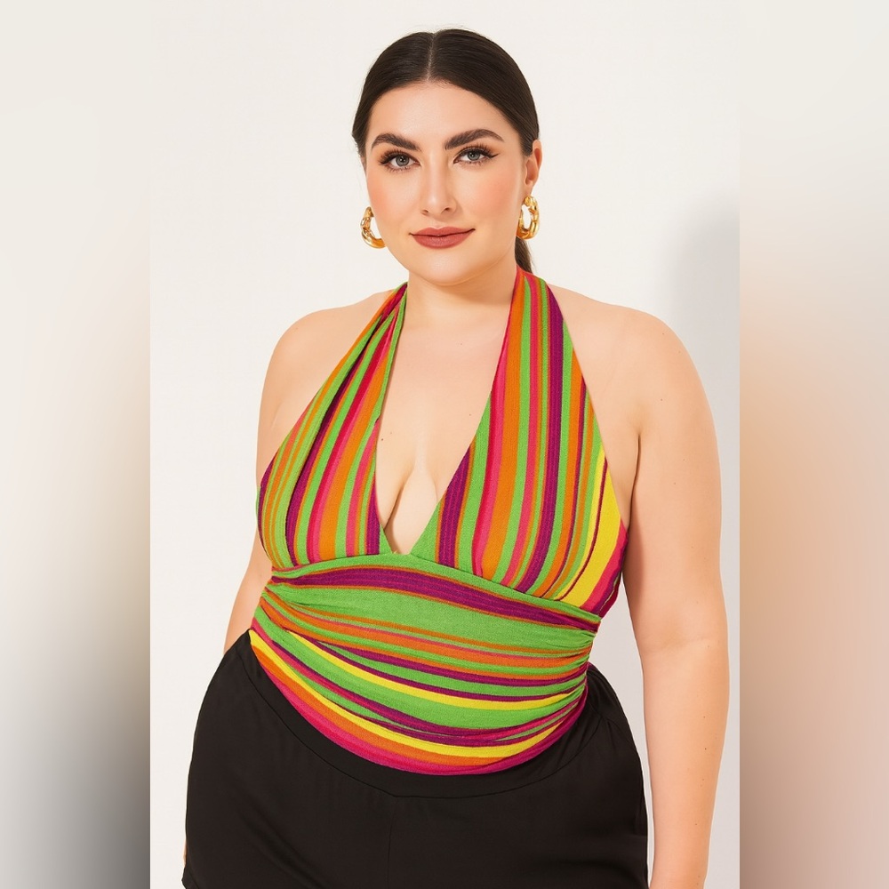 Shein Curve 2X stripe halter top
